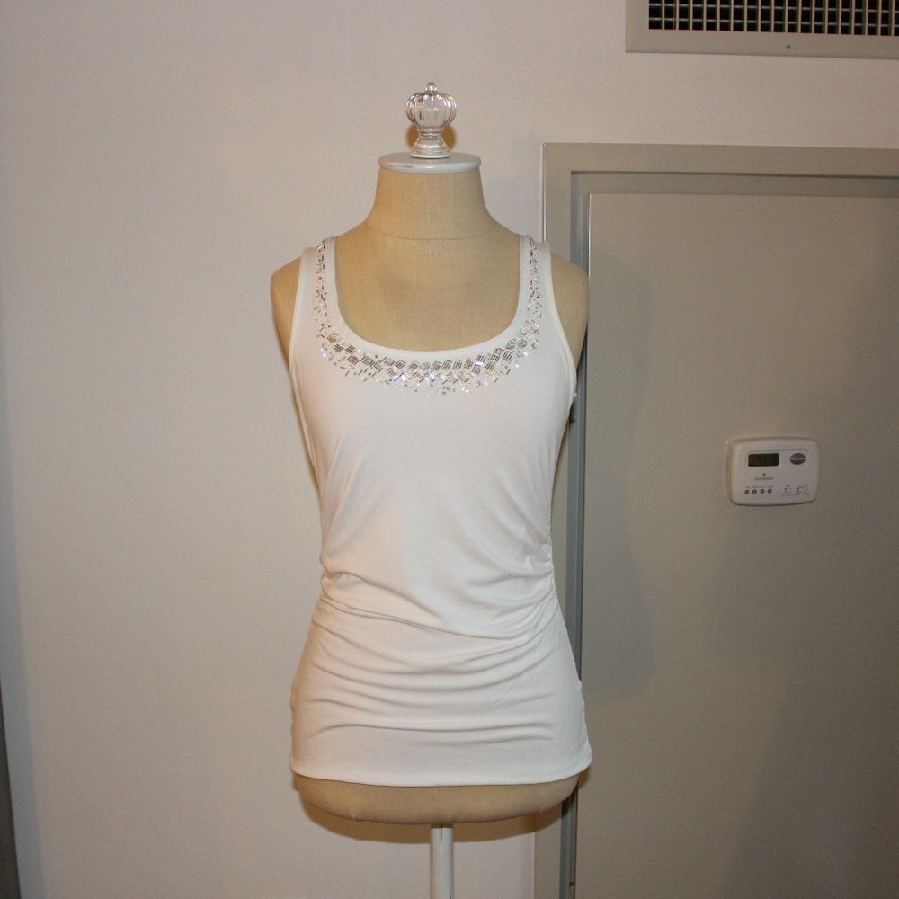 White House | Black Market White Beaded Tank Top